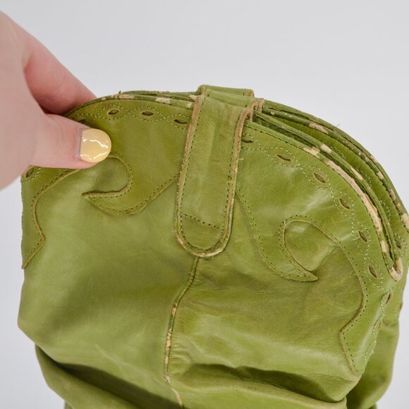 Vintage Slouchy Cowboy Boots Mid Calf Western Leather Cowgirl Green Womens 7.5 8 - Picture 8 of 8